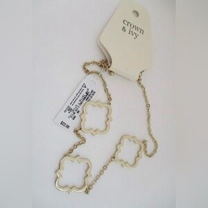 Crown & Ivy Goldtone Quatrefoil Station Necklace 8” Drop 3” Ext NWT
